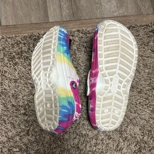Tie dye colored Crocs